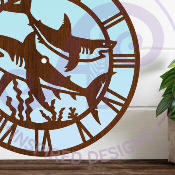 Intra απο ξύλο plywood 3mm-4mm πάχος – Sharks Clock Ρολόι τοίχου Αρχεία κοπής με λέιζερ, Δίασταση  40x30 cm INTRAFABR-112472764 - Image 2