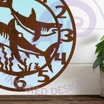 Intra απο ξύλο plywood 3mm-4mm πάχος – Sharks Clock Ρολόι τοίχου Αρχεία κοπής με λέιζερ, Δίασταση  40x30 cm INTRAFABR-112472764 - Image 3