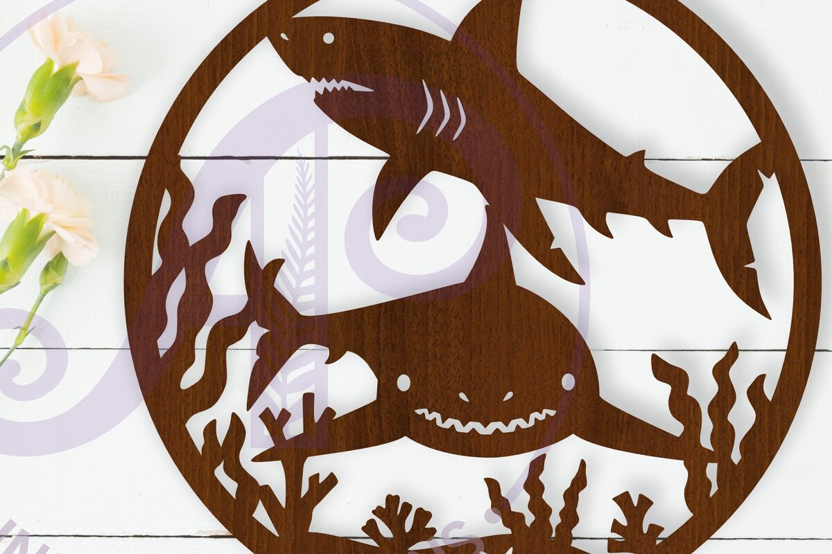 Intra απο ξύλο plywood 3mm-4mm πάχος – Sharks Wall Art Sign, Αρχείο Δίασταση  40x30 cm INTRAFABR-111319906