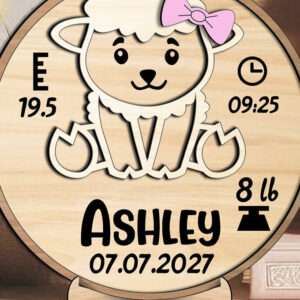 Intra απο ξύλο plywood 3mm-4mm πάχος – Sheep Baby Announcement Round Board Δίασταση  20x20 cm INTRAFABR-117667378