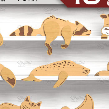 Intra απο ξύλο plywood 3mm-4mm πάχος – Πακέτο κοπής με λέιζερ Shelf Sitters Animals Δίασταση 20x20 cm INTRAFABR-86430203 - Image 1