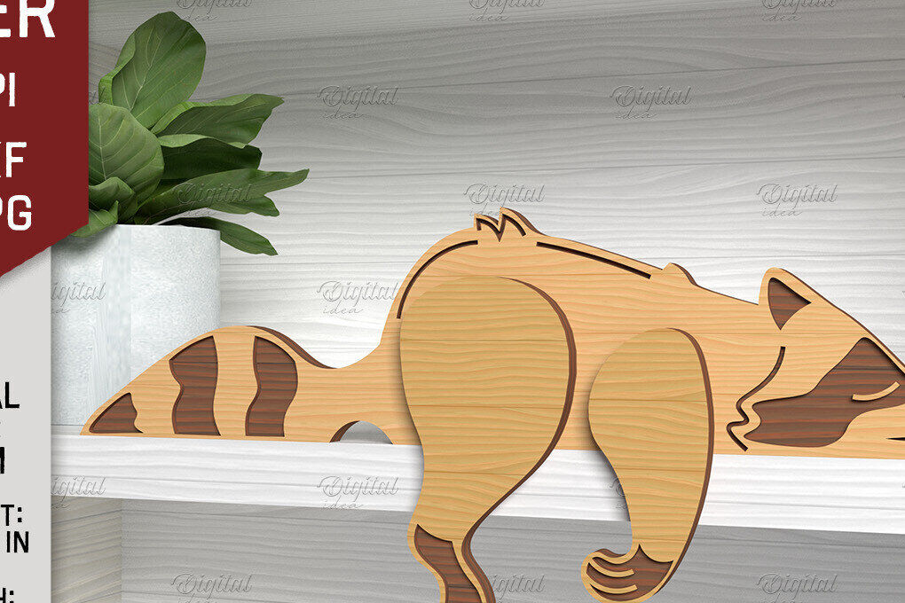 Intra απο ξύλο plywood 3mm-4mm πάχος – Shelf Sitters Raccoon Δίασταση  20x20 cm INTRAFABR-86428768