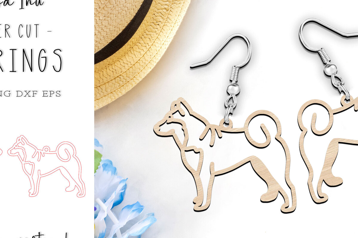 Intra απο ξύλο plywood 3mm-4mm πάχος – Αρχείο κοπής με λέιζερ Shiba Inu Dog Earrings Δίασταση  5x5 cm INTRAFABR-119536717