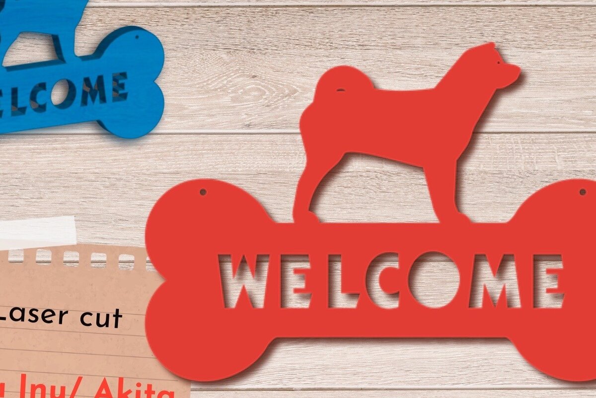 Intra απο ξύλο plywood 3mm-4mm πάχος – Σήμα καλωσορίσματος Shiba Inu, Akita Dog Lover Δίασταση  20x20 cm INTRAFABR-80897991