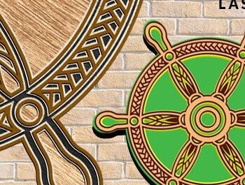 Intra απο ξύλο plywood 3mm-4mm πάχος – Τροχός πλοίου Ναυτική 3D Δίασταση 20x20 cm INTRAFABR-34886169 - Image 1