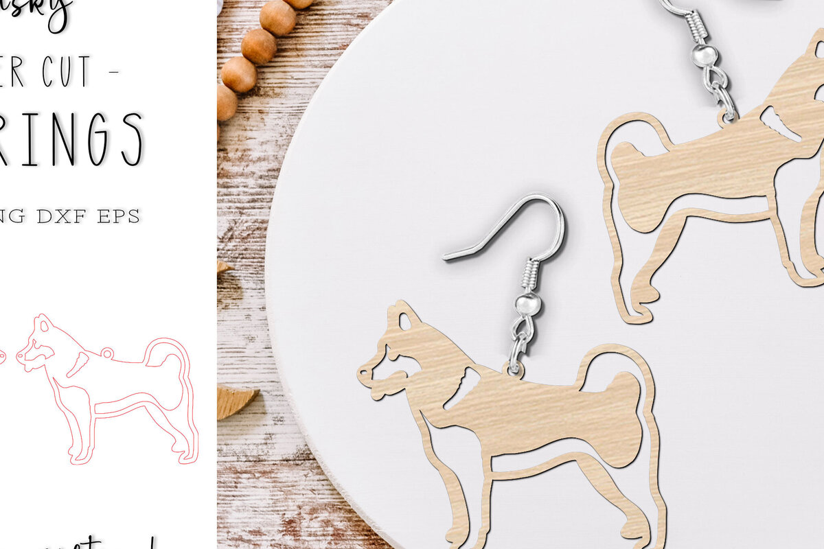 Intra απο ξύλο plywood 3mm-4mm πάχος – Σκουλαρίκια Siberian Husky Dog Cut Laser Δίασταση  5x5 cm INTRAFABR-120103859