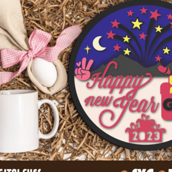 Intra απο ξύλο plywood 3mm-4mm πάχος – Sign Wood Happy New Year 2023 Cut Δίασταση  40x30 cm INTRAFABR-41016671 - Image 2