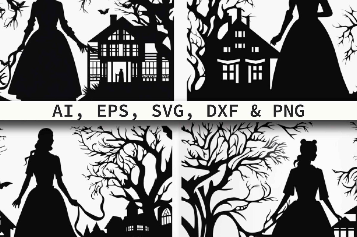 Intra απο ξύλο plywood 3mm-4mm πάχος – Σιλουέτες ενός κοριτσιού στο δάσος σύνολο Δίασταση  20x20 cm INTRAFABR-80694572