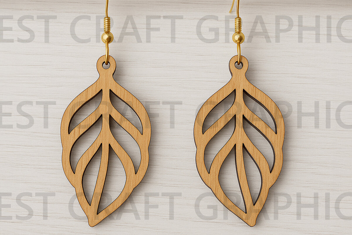 Intra απο ξύλο plywood 3mm-4mm πάχος – Σκουλαρίκια με απλά φύλλα Δίασταση  5x5 cm INTRAFABR-123755103