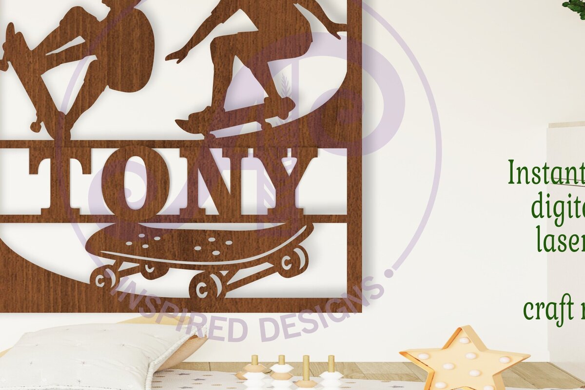 Intra απο ξύλο plywood 3mm-4mm πάχος – Σήμα ονόματος Laser με θέμα το Skateboard Δίασταση  20x20 cm INTRAFABR-104518290