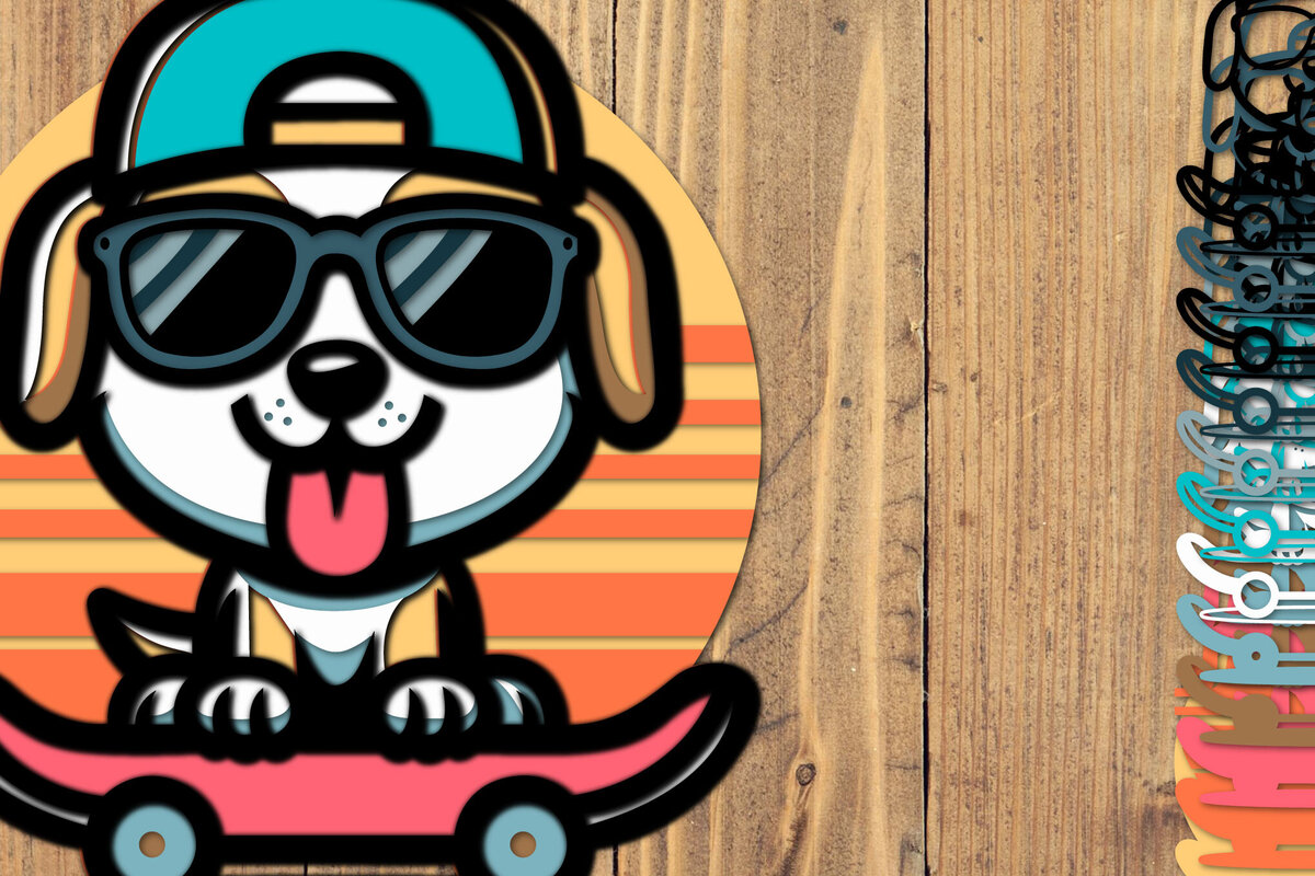 Intra απο ξύλο plywood 3mm-4mm πάχος – Skateboarding Dog 3D Summer Layered Δίασταση  20x20 cm INTRAFABR-123562746
