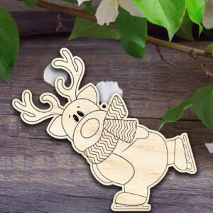 Intra απο ξύλο plywood 3mm-4mm πάχος – Στολίδι με τάρανδο πατινάζ Δίασταση  20x20 cm INTRAFABR-52996913