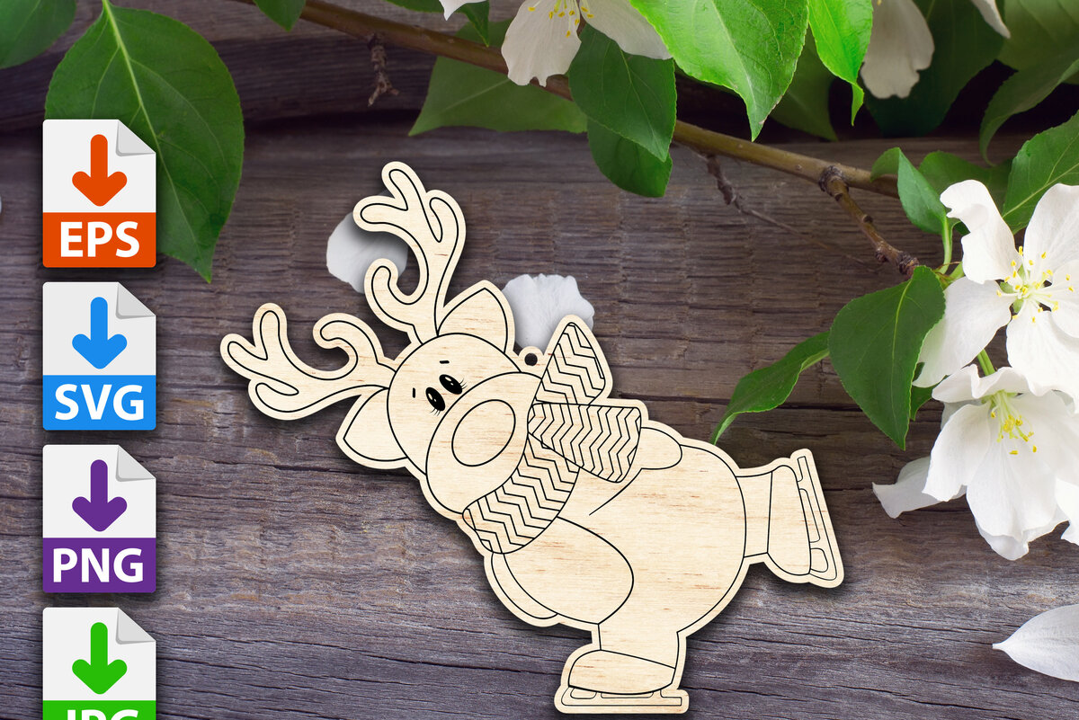 Intra απο ξύλο plywood 3mm-4mm πάχος – Στολίδι με τάρανδο πατινάζ Δίασταση  20x20 cm INTRAFABR-52996913