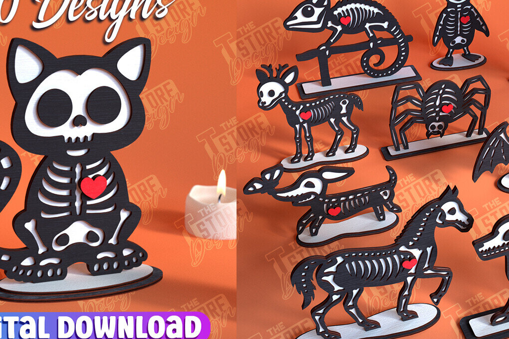 Intra απο ξύλο plywood 3mm-4mm πάχος – Skeleton Animals Shelf Sitters Bundle Δίασταση  20x20 cm INTRAFABR-102240312