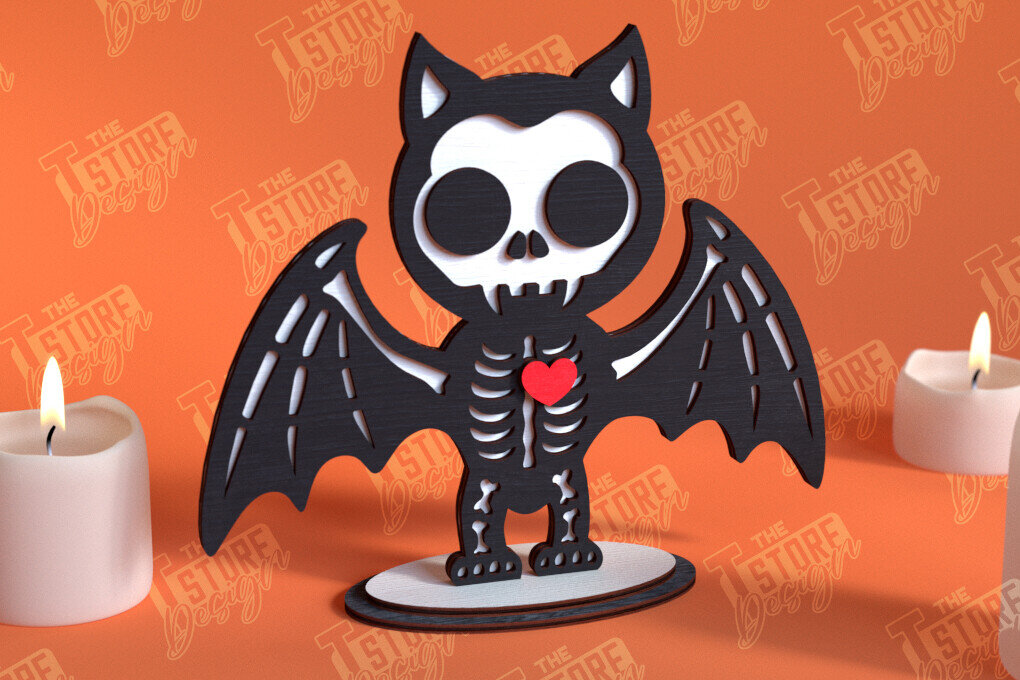 Intra απο ξύλο plywood 3mm-4mm πάχος – Skeleton Bat Shelf Sitter | Αρχείο CNC Δίασταση  20x20 cm INTRAFABR-102240229