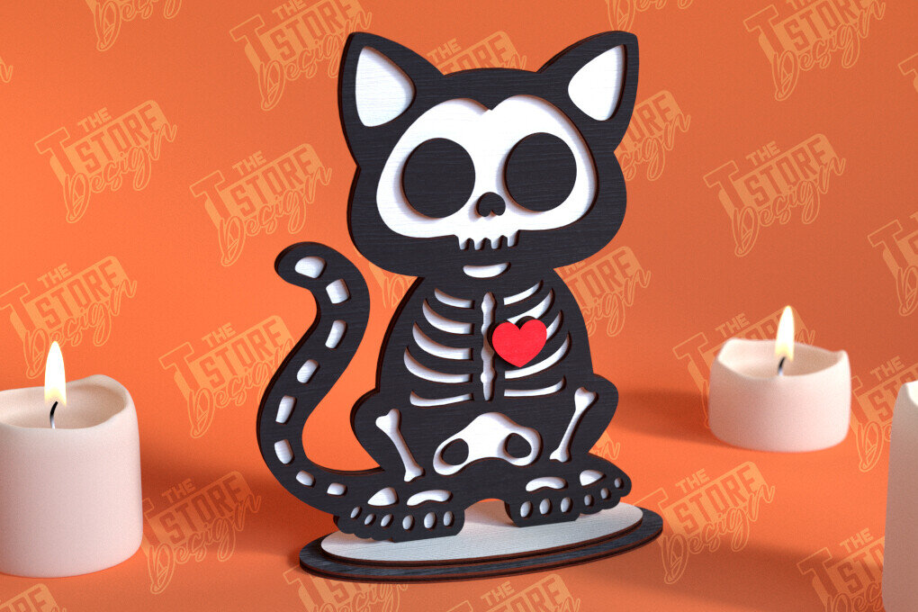 Intra απο ξύλο plywood 3mm-4mm πάχος – Skeleton Cat Shelf Sitter | Αρχείο CNC Δίασταση  20x20 cm INTRAFABR-102240211