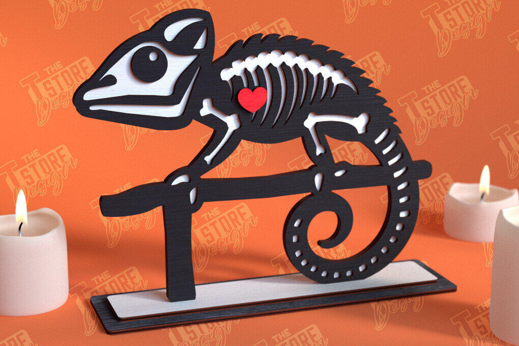 Intra απο ξύλο plywood 3mm-4mm πάχος – Skeleton Chameleon Shelf Sitter | CNC Δίασταση  20x20 cm INTRAFABR-102240235