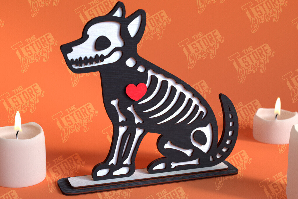 Intra απο ξύλο plywood 3mm-4mm πάχος – Skeleton Dog Shelf Sitter | Αρχείο CNC Δίασταση  20x20 cm INTRAFABR-102240221