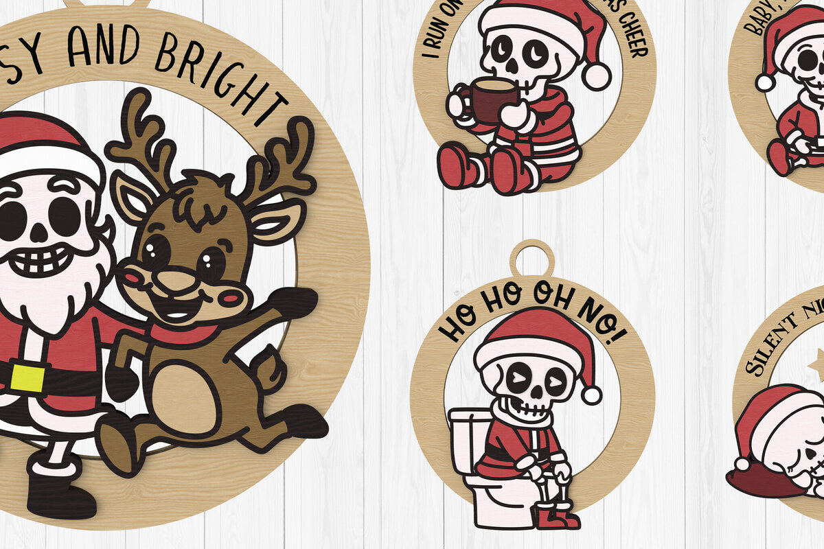 Intra απο ξύλο plywood 3mm-4mm πάχος – Πακέτο Χριστουγεννιάτικων στολιδιών Skeleton Santa Δίασταση  20x20 cm INTRAFABR-108539419