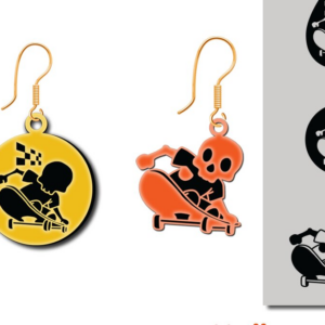 Intra απο ξύλο plywood 3mm-4mm πάχος – Skeletons Skateboard Earring Δίασταση  5x5 cm INTRAFABR-80136346