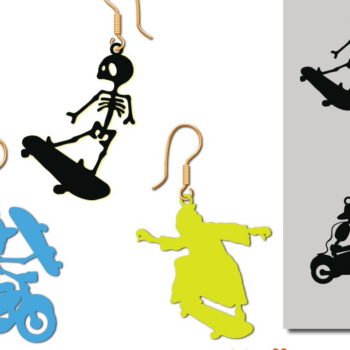 Intra απο ξύλο plywood 3mm-4mm πάχος – Skeletons Skateboard Earring Δίασταση  5x5 cm INTRAFABR-80045725 - Image 1