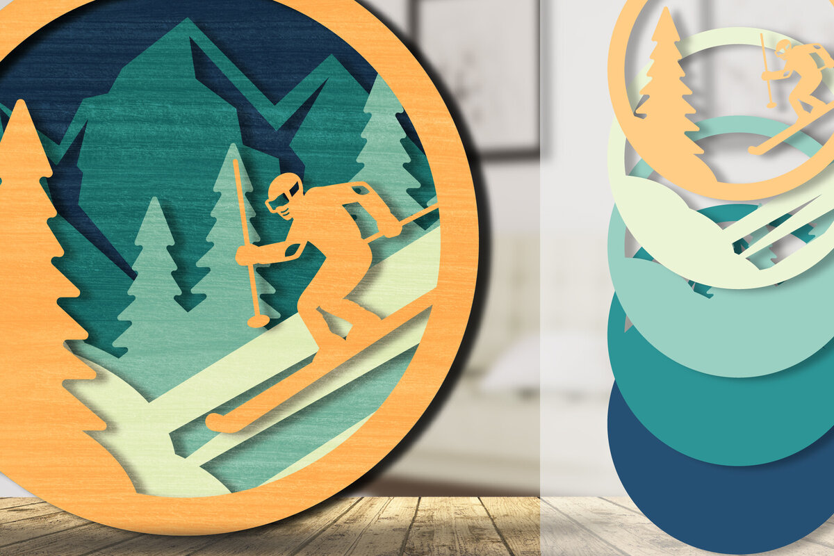 Intra απο ξύλο plywood 3mm-4mm πάχος – Ski 3D Layered Lasercut Δίασταση  20x20 cm INTRAFABR-111419302