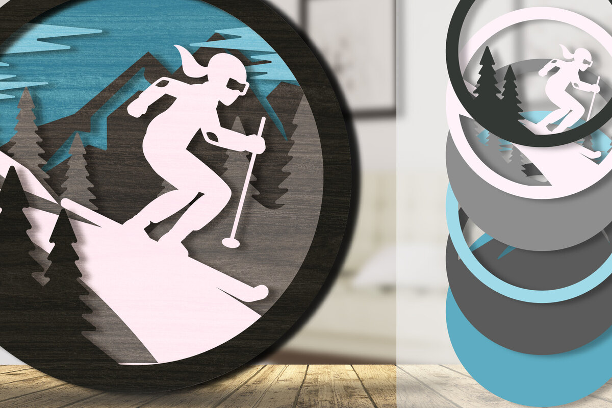 Intra απο ξύλο plywood 3mm-4mm πάχος – Ski 3D Layered Lasercut Δίασταση  20x20 cm INTRAFABR-111419348