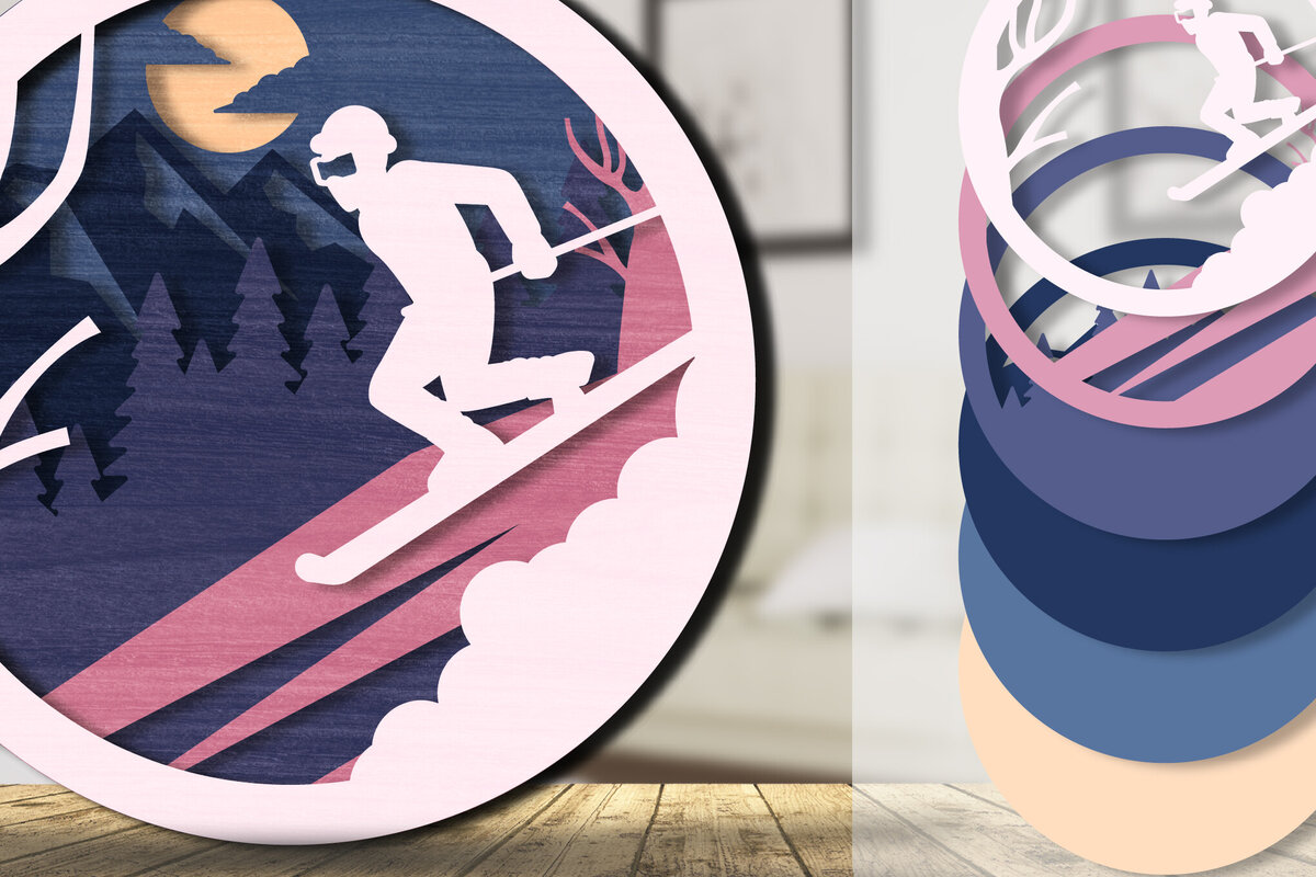 Intra απο ξύλο plywood 3mm-4mm πάχος – Ski 3D Layered Lasercut Δίασταση  20x20 cm INTRAFABR-111419384