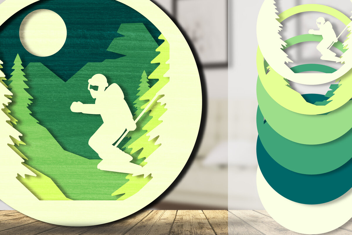 Intra απο ξύλο plywood 3mm-4mm πάχος – Ski 3D Layered Lasercut Δίασταση  20x20 cm INTRAFABR-111419410