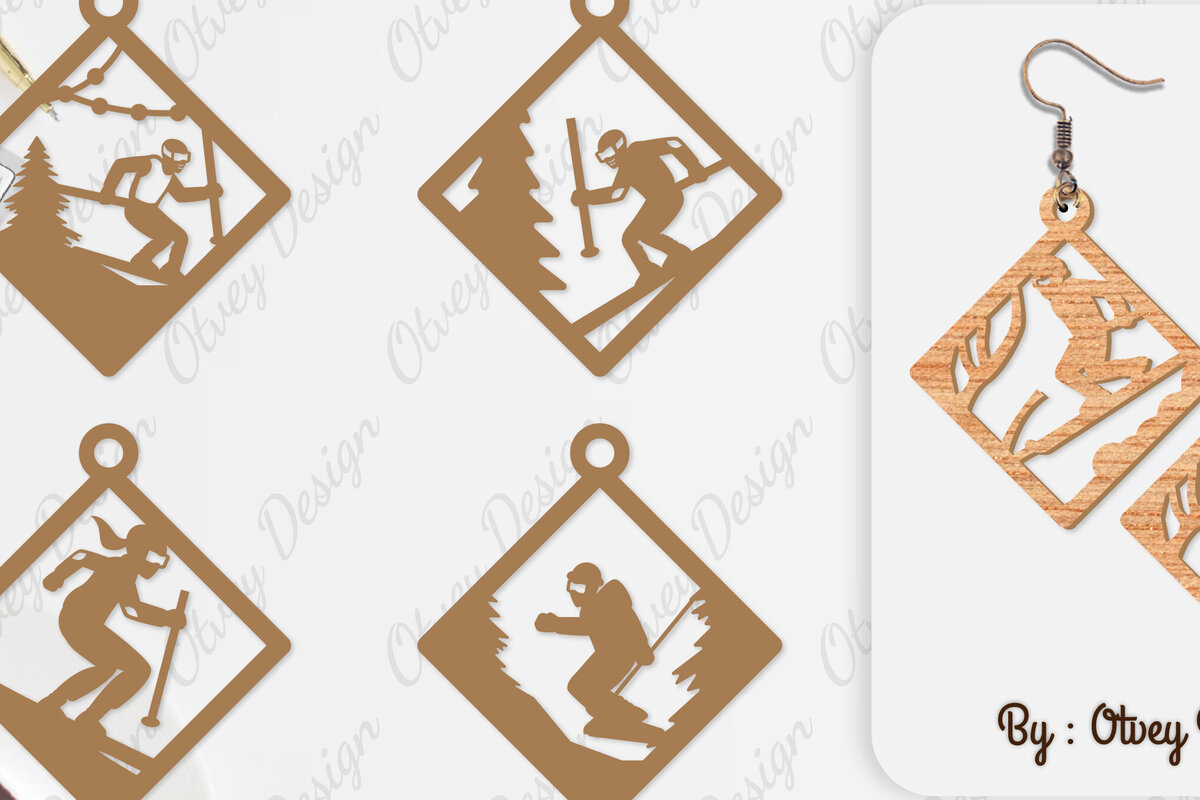 Intra απο ξύλο plywood 3mm-4mm πάχος – Σκουλαρίκια Ski Scene Lasercut Δίασταση  5x5 cm INTRAFABR-112077657