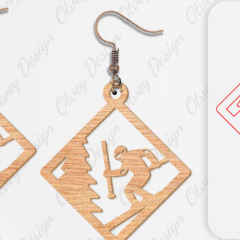 Intra απο ξύλο plywood 3mm-4mm πάχος – Σκουλαρίκια Ski Scene Lasercut Δίασταση 5x5 cm INTRAFABR-112077657 - Image 3