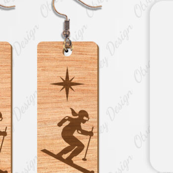 Intra απο ξύλο plywood 3mm-4mm πάχος – Σκουλαρίκια Ski Scene Lasercut Δίασταση  5x5 cm INTRAFABR-112077662 - Image 4