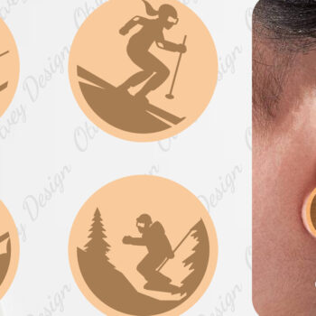 Intra απο ξύλο plywood 3mm-4mm πάχος – Σκουλαρίκια Ski Scene Lasercut Δίασταση  5x5 cm INTRAFABR-112077516 - Image 1