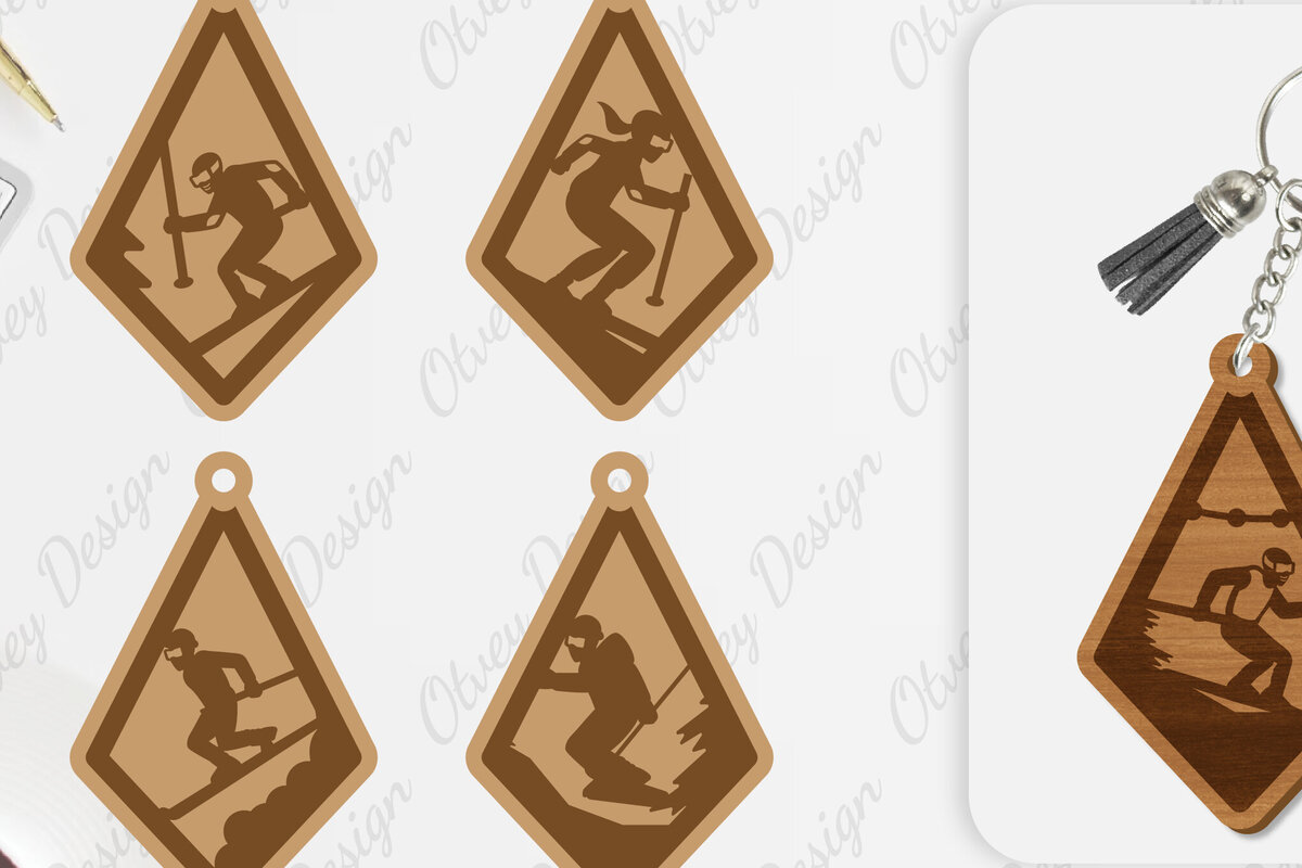 Intra απο ξύλο plywood 3mm-4mm πάχος – Ski Scene Keychain Lasercut Δίασταση  5x5 cm INTRAFABR-112080551