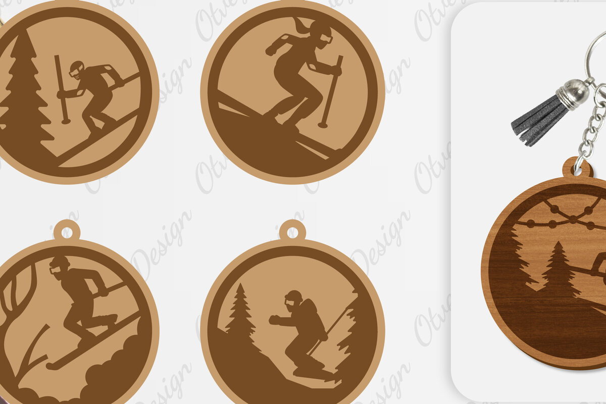 Intra απο ξύλο plywood 3mm-4mm πάχος – Ski Scene Keychain Lasercut Δίασταση  5x5 cm INTRAFABR-112080553
