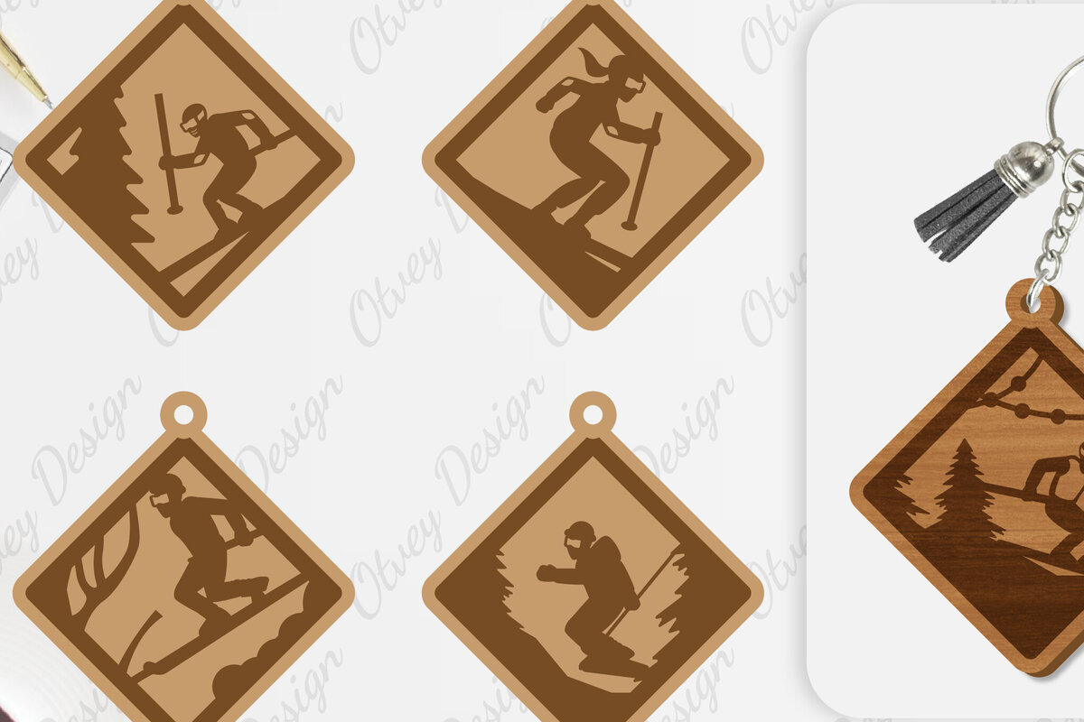 Intra απο ξύλο plywood 3mm-4mm πάχος – Ski Scene Keychain Lasercut Δίασταση  5x5 cm INTRAFABR-112080545