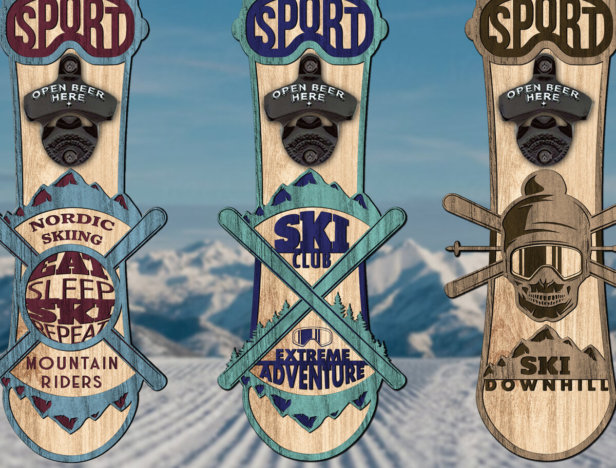 Intra απο ξύλο plywood 3mm-4mm πάχος – Skiing Lover Beer Openers Δίασταση  20x20 cm INTRAFABR-26062664