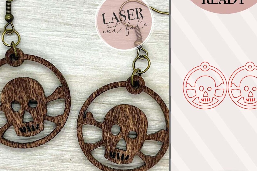 Intra απο ξύλο plywood 3mm-4mm πάχος – Σκουλαρίκια λέιζερ Skull and Bones Δίασταση  5x5 cm INTRAFABR-74147355