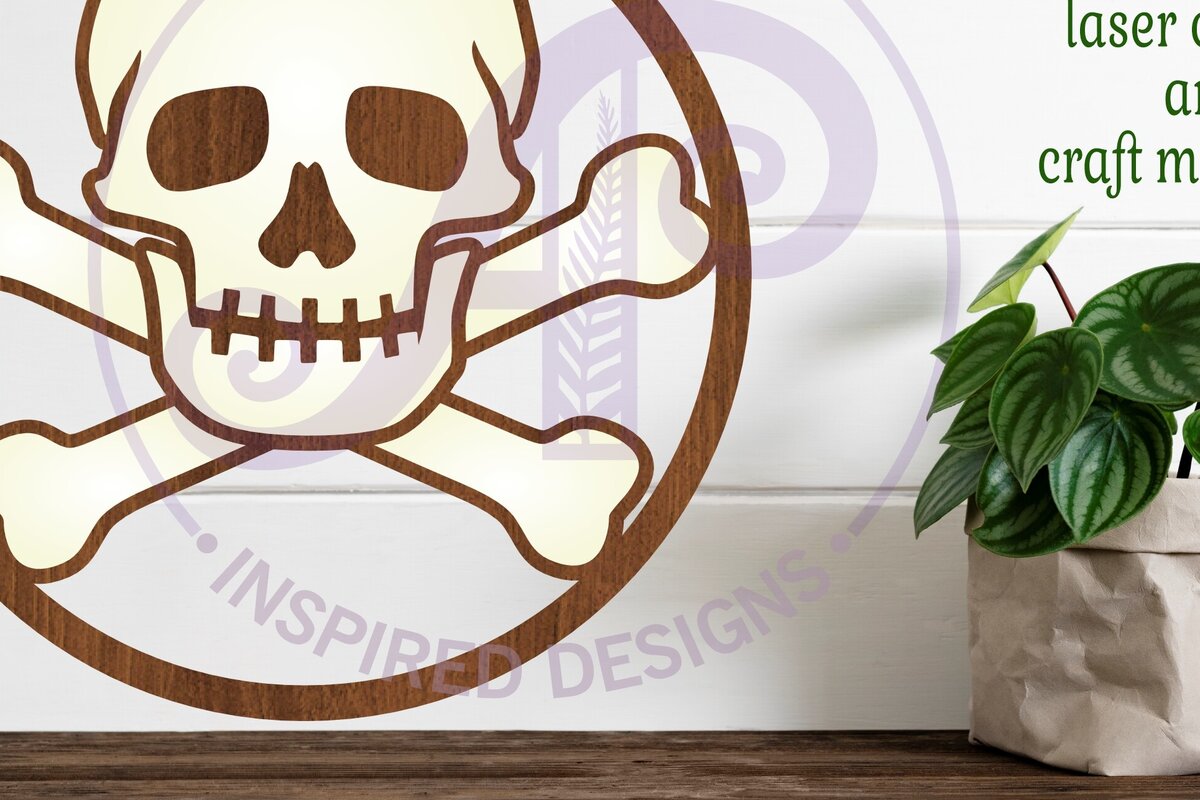 Intra απο ξύλο plywood 3mm-4mm πάχος – Επιγραφή τοίχου δύο επιπέδων κρανίου και οστών Δίασταση  40x30 cm INTRAFABR-104518377