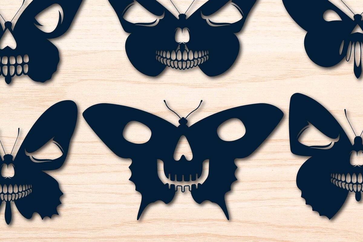 Intra απο ξύλο plywood 3mm-4mm πάχος – Skull Butterfly, Σετ Halloween Δίασταση  20x20 cm INTRAFABR-76406251