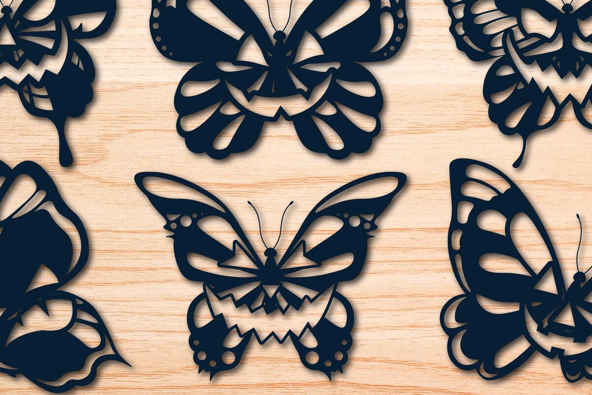 Intra απο ξύλο plywood 3mm-4mm πάχος – Skull Butterfly, Σετ Halloween Δίασταση  20x20 cm INTRAFABR-76347768