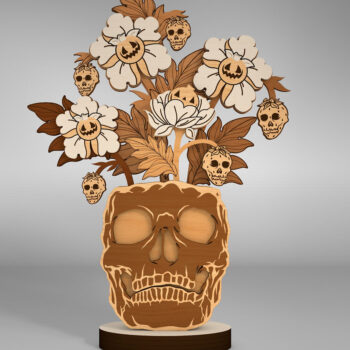 Intra απο ξύλο plywood 3mm-4mm πάχος – Skull Flowers Table Δίασταση  20x20 cm INTRAFABR-110249360 - Image 1