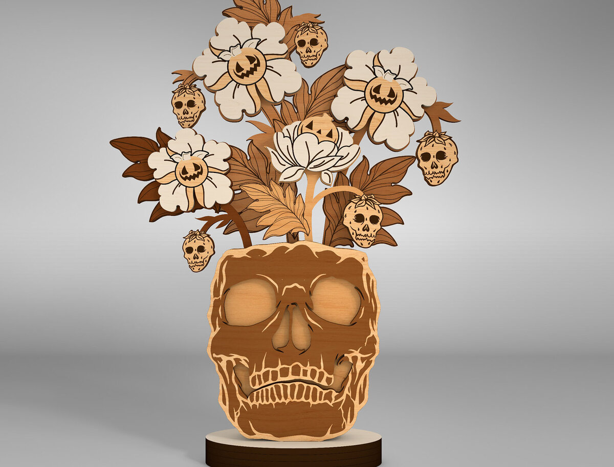 Intra απο ξύλο plywood 3mm-4mm πάχος – Skull Flowers Table Δίασταση  20x20 cm INTRAFABR-110249360