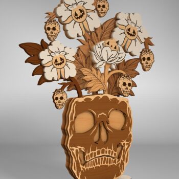 Intra απο ξύλο plywood 3mm-4mm πάχος – Skull Flowers Table Δίασταση  20x20 cm INTRAFABR-110249360 - Image 3
