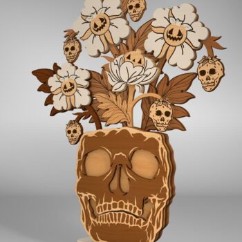 Intra απο ξύλο plywood 3mm-4mm πάχος – Skull Flowers Table Δίασταση  20x20 cm INTRAFABR-110249360 - Image 4