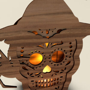 Intra απο ξύλο plywood 3mm-4mm πάχος – Φανάρι αποκριών κρανίου με καπέλο μάγισσας Δίασταση  20x20 cm INTRAFABR-107922371