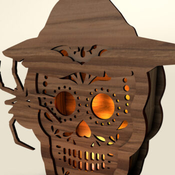 Intra απο ξύλο plywood 3mm-4mm πάχος – Φανάρι αποκριών κρανίου με καπέλο μάγισσας Δίασταση 20x20 cm INTRAFABR-107922371 - Image 3