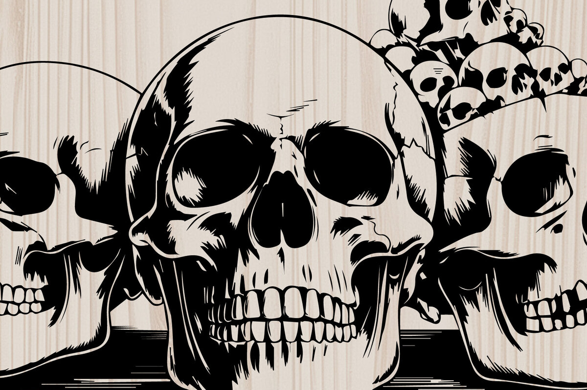 Intra απο ξύλο plywood 3mm-4mm πάχος – Skull Pile Line Art Δίασταση  20x20 cm INTRAFABR-123532070