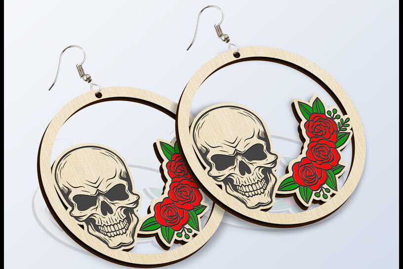 Intra απο ξύλο plywood 3mm-4mm πάχος – Σιλουέτα κρανίου με κομψή λίμα τριαντάφυλλου Δίασταση  20x20 cm INTRAFABR-120776480