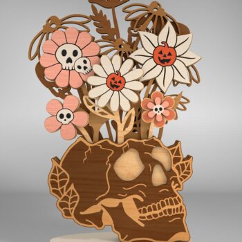 Intra απο ξύλο plywood 3mm-4mm πάχος – Skull Vase Flowers Table Δίασταση  20x20 cm INTRAFABR-110253337 - Image 2